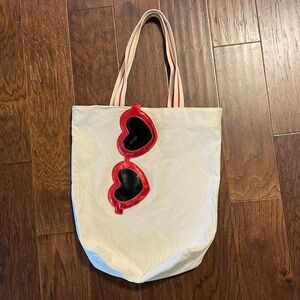 Bath & Body Works Canvas Tote Bag Heart Sunglasses Zip Top Shopper Purse